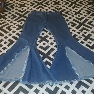 Denim Flare/Bell Bottom Fringe Jeans